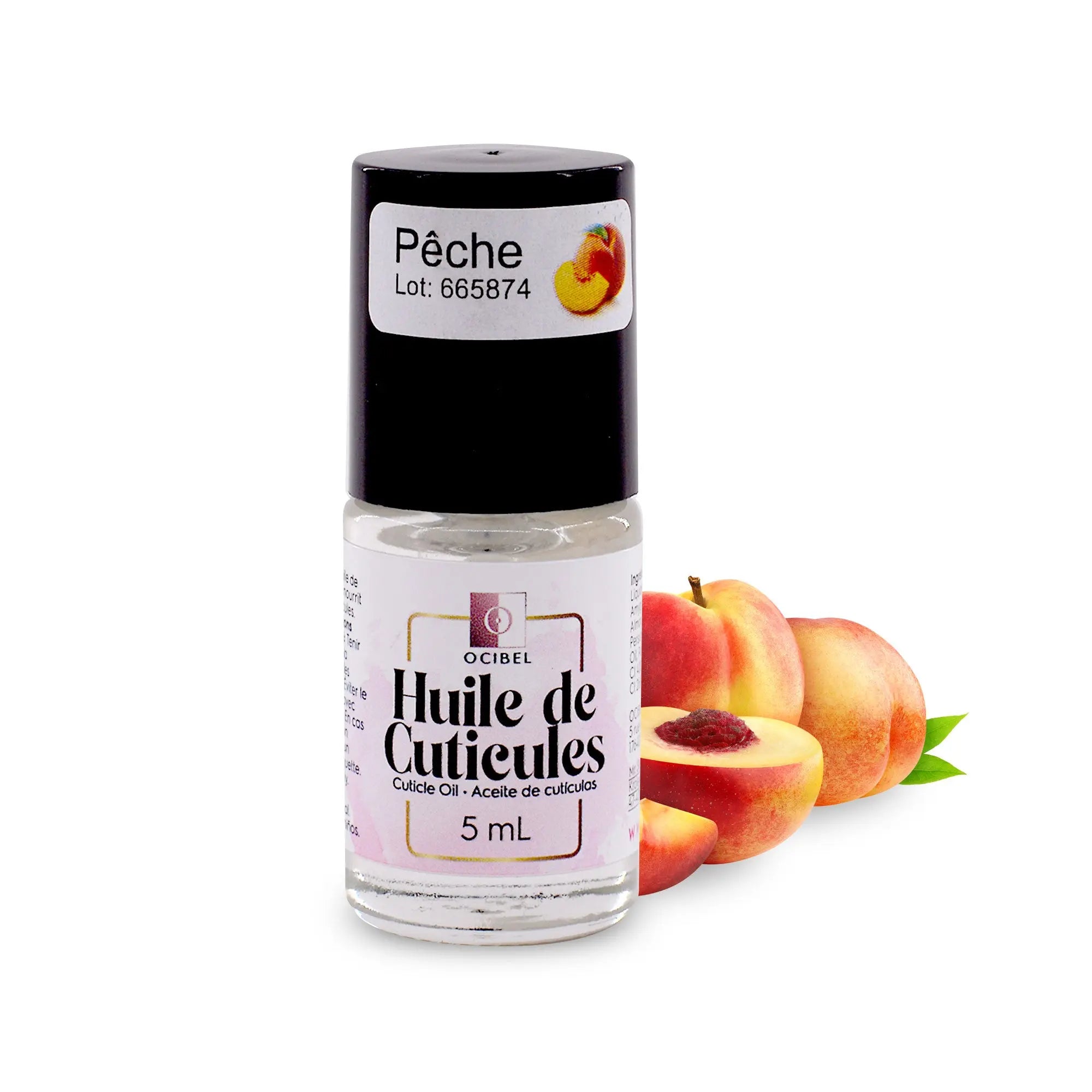 Huile cuticules Pêche 5ml – Soin ongles parfumé OCIBEL