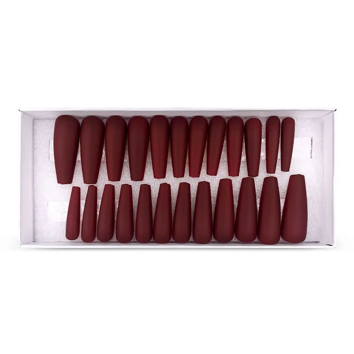 Press On Nails Faux Ongles Réutilisables - Long Coffin Rouge Foncé Mat OCIBEL