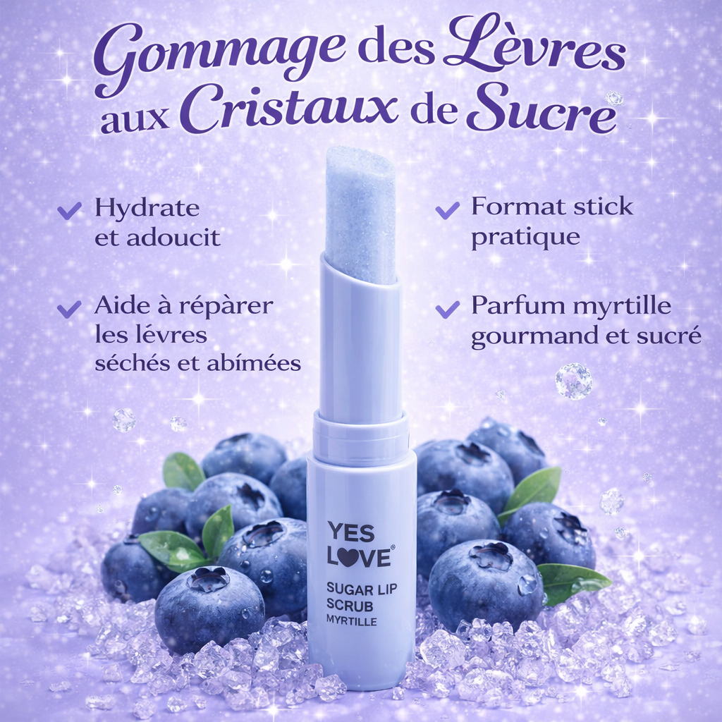 Sugar Lip Scrub Myrtille – Gommage des Lèvres aux Cristaux de Sucre Réparateur & Hydratant OCIBEL