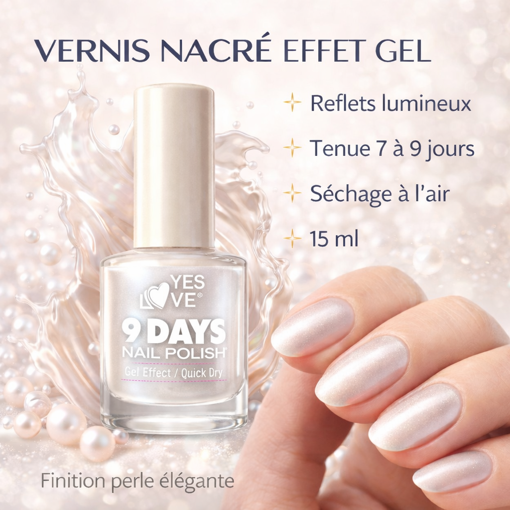 Vernis à Ongles Nacré 15 ml – Effet Gel Ultra Brillant – Tenue 7 à 9 Jours – Séchage à l’Air – Finition Perle Lumineuse OCIBEL