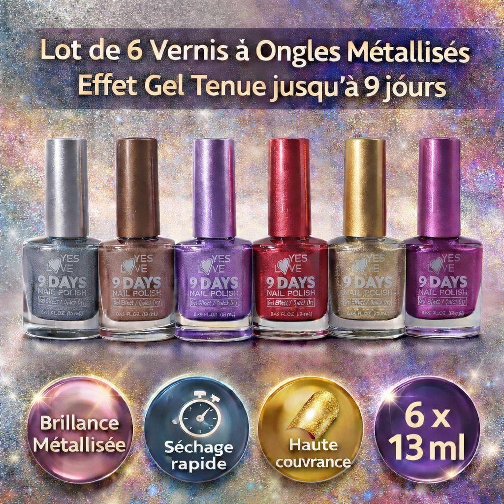 Lot de 6 Vernis à Ongles Métallisés Effet Gel – Longue Tenue 9 Jours – Brillance Intense – Séchage Rapide – Couleurs Tendances Modernes et Classiques – Haute Couvrance 06 OCIBEL